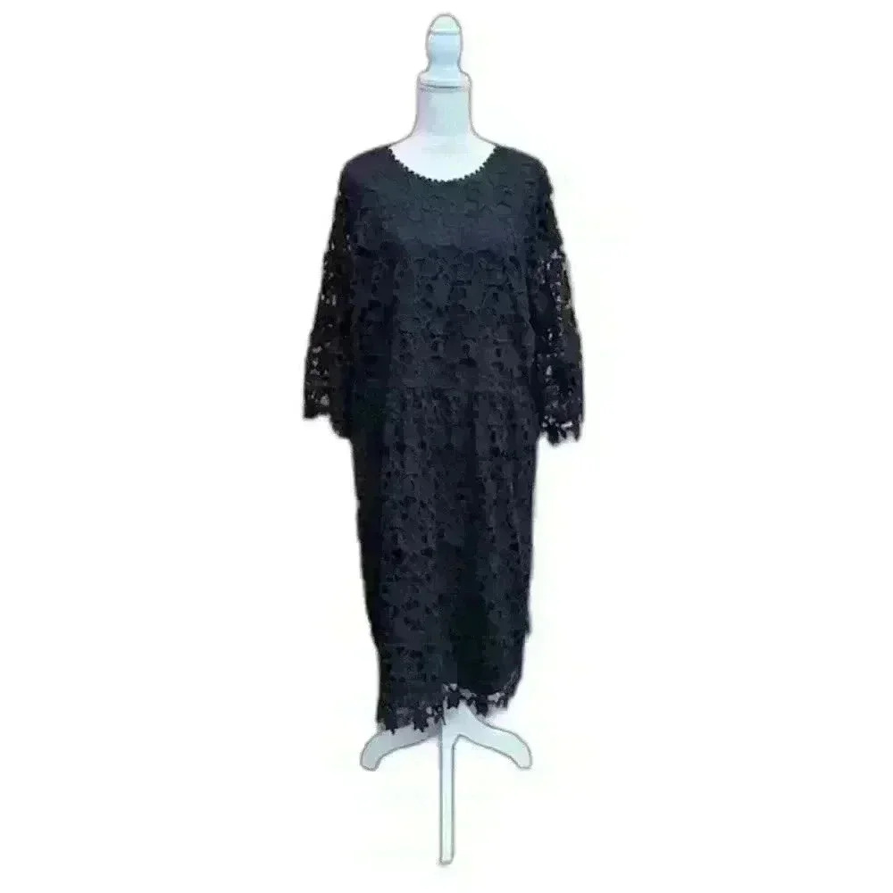 Anthology Black Lace Crochet Bell Sleeve Plus Size Dress Woman's Size 20